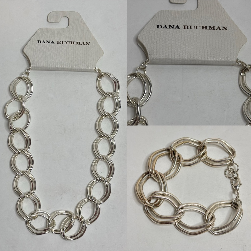Nwt Dana Buchman Silver Tone Large Oval Link Necklace Bracelet Set